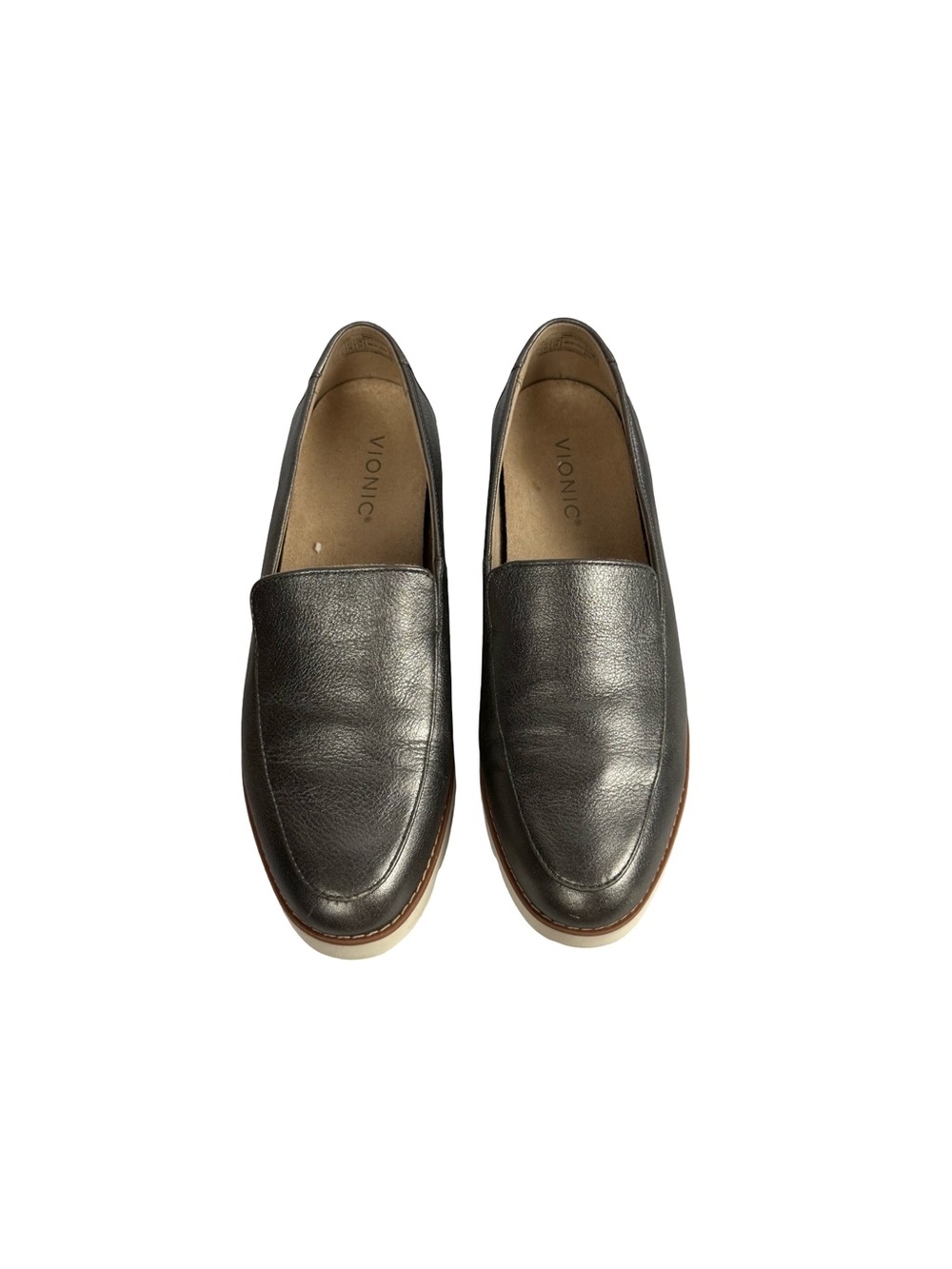 Vionic Kensley Women's Loafers Size 8.5 - Pewter Leather Lug Sole Shoes